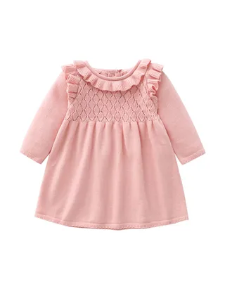 ALLOVIN Toddler Girls Ruffle Trim Knit Sweater Dress