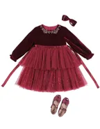 ALLOVIN Toddler Girls Round Neck Velvet Tulle Dress