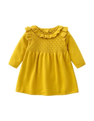 ALLOVIN Toddler Girls Ruffle Trim Knit Sweater Dress