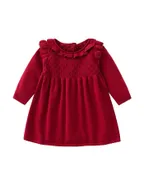 ALLOVIN Toddler Girls Ruffle Trim Knit Sweater Dress