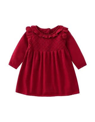 ALLOVIN Toddler Girls Ruffle Trim Knit Sweater Dress