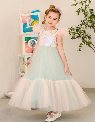 Toddler Girl Heart-Shaped Sequins Cap Sleeve Maxi Dress