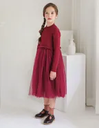 ALLOVIN Toddler Girls Textured Knit & Tulle Dress