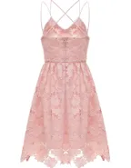 ALLOVIN Women's V Neck Spaghetti Strap Floral Lace Cocktail Dress Sexy Backless Sleeveless A Line Party Dress Pink