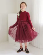 ALLOVIN Toddler Girls Textured Knit & Tulle Dress