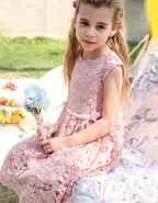 ALLOVIN Toddler Girl A-Line Wedding Lace Dress Pink
