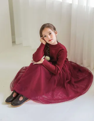 ALLOVIN Toddler Girls Textured Knit & Tulle Dress