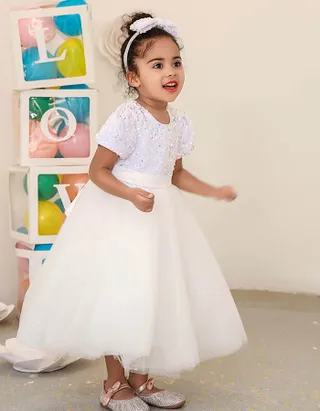 Toddler Girl Short Sleeve Sequins Flower Dress