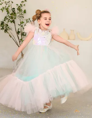 Toddler Girl Heart-Shaped Sequins Cap Sleeve Maxi Dress