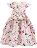 Allovin Toddler Girl Birthday Cap Sleeveless Casual Lily Floral Printed Dress