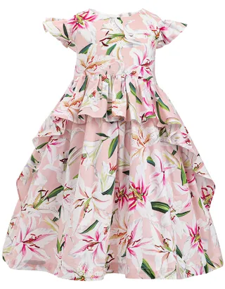 Allovin Toddler Girl Birthday Cap Sleeveless Casual Lily Floral Printed Dress