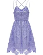 ALLOVIN Women's V Neck Spaghetti Strap Floral Lace Cocktail Dress Sexy Backless Sleeveless A Line Party Dress Light Purple