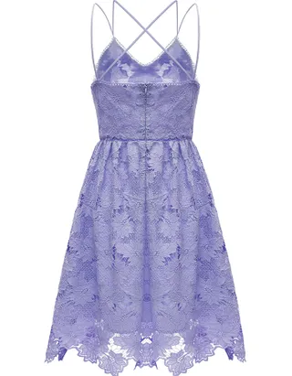 ALLOVIN Women's V Neck Spaghetti Strap Floral Lace Cocktail Dress Sexy Backless Sleeveless A Line Party Dress Light Purple
