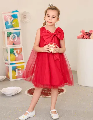 Allovin Big Bow Tulle Dress Christening Gown / Flower Girl Dress