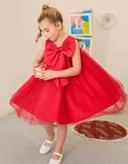 Allovin Big Bow Tulle Dress Christening Gown / Flower Girl Dress