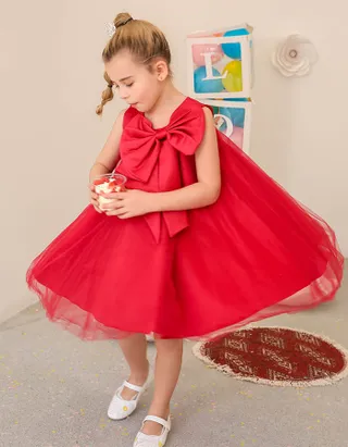Allovin Big Bow Tulle Dress Christening Gown / Flower Girl Dress