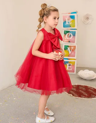 Allovin Big Bow Tulle Dress Christening Gown / Flower Girl Dress