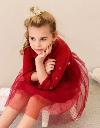 ALLOVIN Red Long Sleeve Burgundy Dress