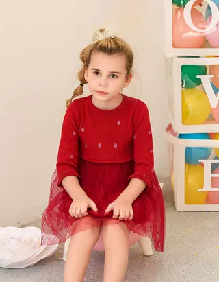 ALLOVIN Red Long Sleeve Burgundy Dress