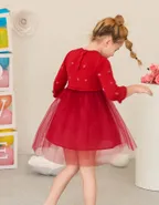 ALLOVIN Red Long Sleeve Burgundy Dress