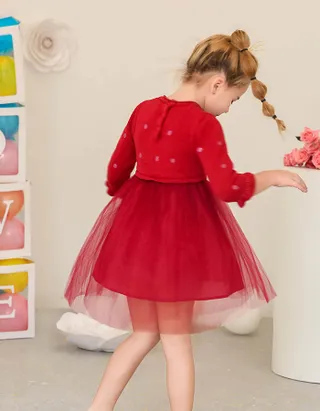 ALLOVIN Red Long Sleeve Burgundy Dress