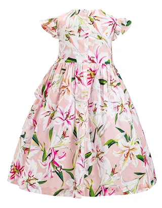 Allovin Toddler Girl Birthday Cap Sleeveless Casual Lily Floral Printed Dress