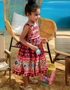 Allovin Little Girl Sleeveless Summer Sundress Hawaii Bohemia pleated floral Dress
