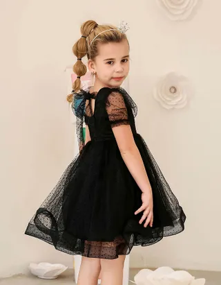 Little Girl Puffy Sleeve Princess Pageant Lace Tulle Vintage Dress