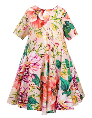 Toddler Girl Short Sleeve Casual Floral Printed Holiday Dress
