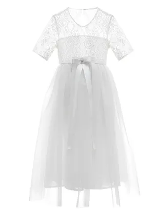 ALLOVIN Toddler Girl A-Line 3/4 Sleeve Formal Wedding Lace Dress
