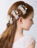 Allovin Faux Pearl Decor Bow Design Wedding Hair Clip Pack-3
