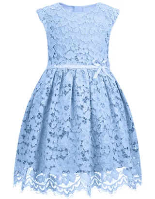 ALLOVIN Toddler Girl A-Line Wedding Lace Dress Blue