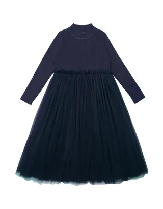 ALLOVIN Toddler Girls Textured Knit & Tulle Dress