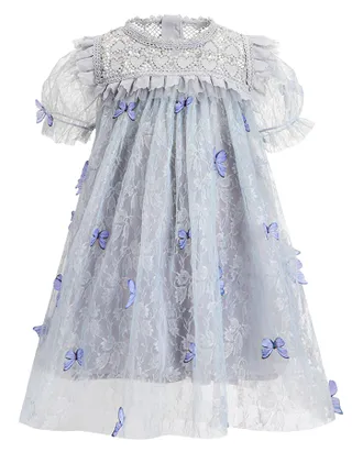 ALLOVIN Toddler Girl 3D-Butterfly Lace Tulle Dress