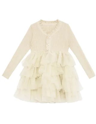 ALLOVIN Textured Knit & Tulle Dress