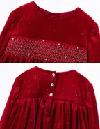 ALLOVIN Smocked Velvet Dress