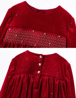 ALLOVIN Smocked Velvet Dress