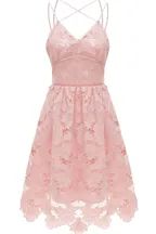 ALLOVIN Women's V Neck Spaghetti Strap Floral Lace Cocktail Dress Sexy Backless Sleeveless A Line Party Dress