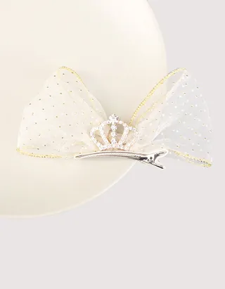 Allovin Toddler Girls Rhinestone Crown Decor Bow Hairpin