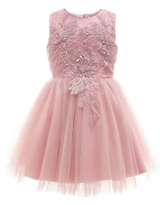 ALLOVIN Pink Embroidery Tulle Dress