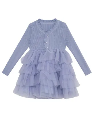 ALLOVIN Textured Knit & Tulle Dress