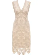 ALLOVIN Women's Sleeveless V Neck Floral Lace Cocktail Dress Knee Length Elegant Formal Party Dress Champagne