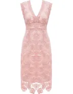 ALLOVIN Women's Sleeveless V Neck Floral Lace Cocktail Dress Knee Length Elegant Formal Party Dress Pink