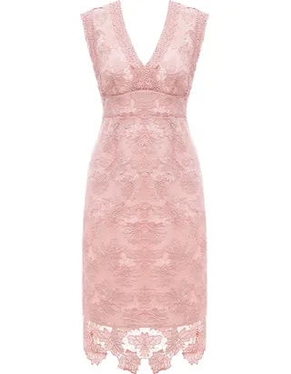 ALLOVIN Women's Sleeveless V Neck Floral Lace Cocktail Dress Knee Length Elegant Formal Party Dress Pink