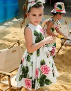 Allovin Toddler Girl A-Line Sleeveless Sundress Rose Print Summer Girl Dress