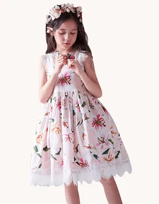 Toddler Girl Sundress Sleeveless Summer Floral Lace Casual Dress