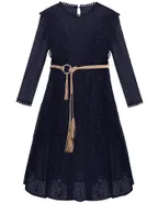 ALLOVIN Toddler Girl's Vintage Boho A-Line Lace Dress with Belt Kids Pom Pom Trim Birthday Party Dress