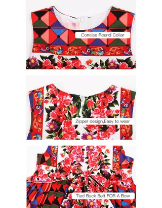 Allovin Little Girl Sleeveless Summer Sundress Hawaii Bohemia pleated floral Dress