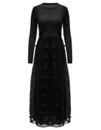 ALLOVIN Women's Long Sleeve Hollow Out Boho Maxi Dress Flowy Casual Long Tulle Dress with Pockets