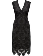 ALLOVIN Women's Sleeveless V Neck Floral Lace Cocktail Dress Knee Length Elegant Formal Party Dress Black